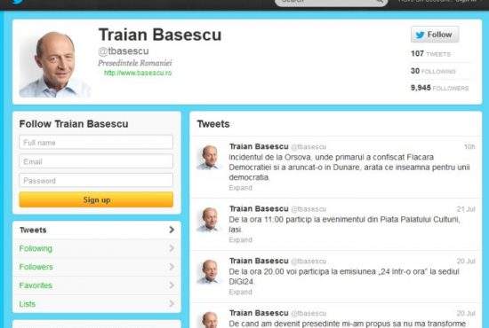 Traian Băsescu acuză SRI că-l urmăreşte pe Twitter