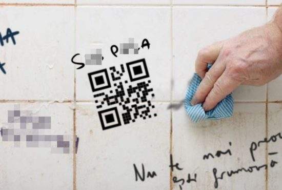 Viitorul e aici! În buda din Gara de Nord scrie “S*g p*la” şi dedesubt e un cod QR