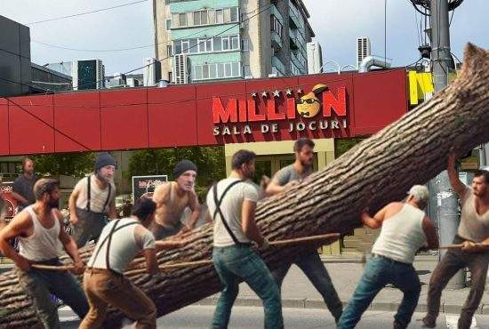 Eroi! Zeci de bărbați au mutat cu brațele un copac căzut în fața unei săli de păcănele